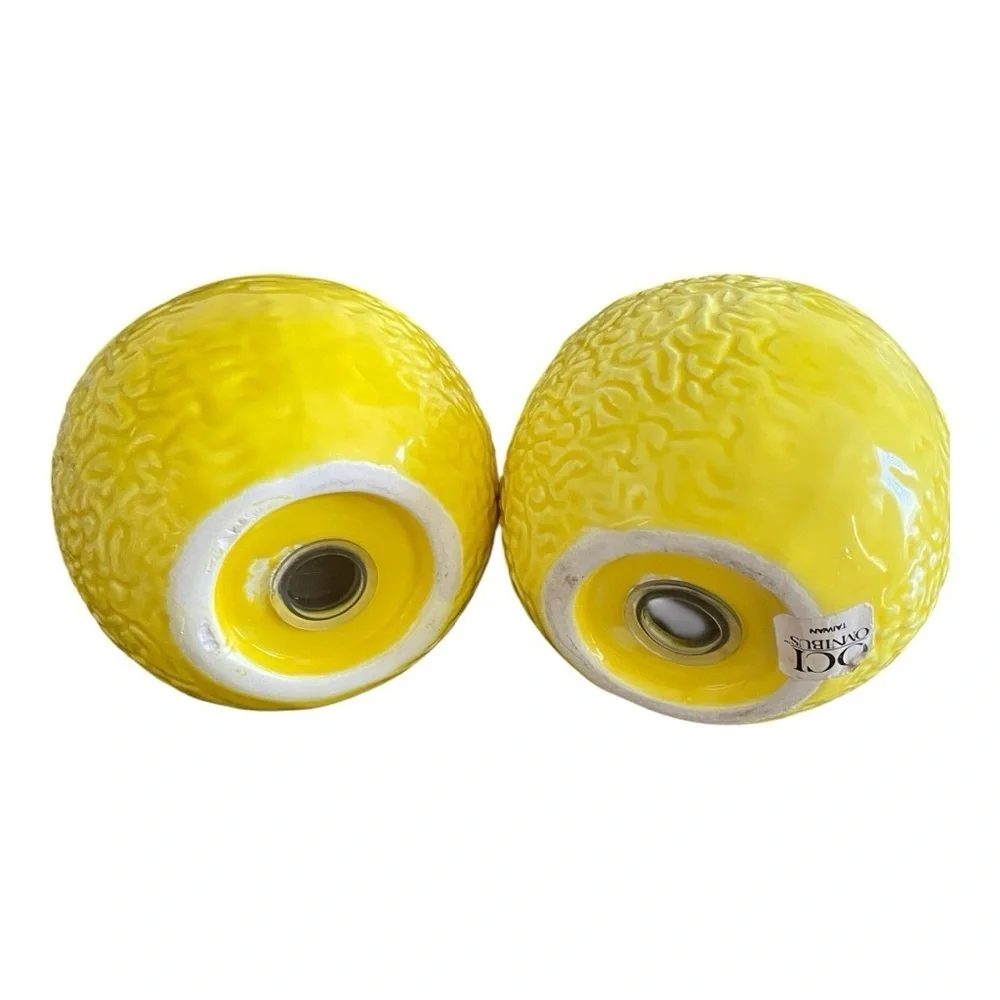 Omnibus Lemon Salt & Pepper Shakers, Bright Yellow w/Green Leaf, Vintage.